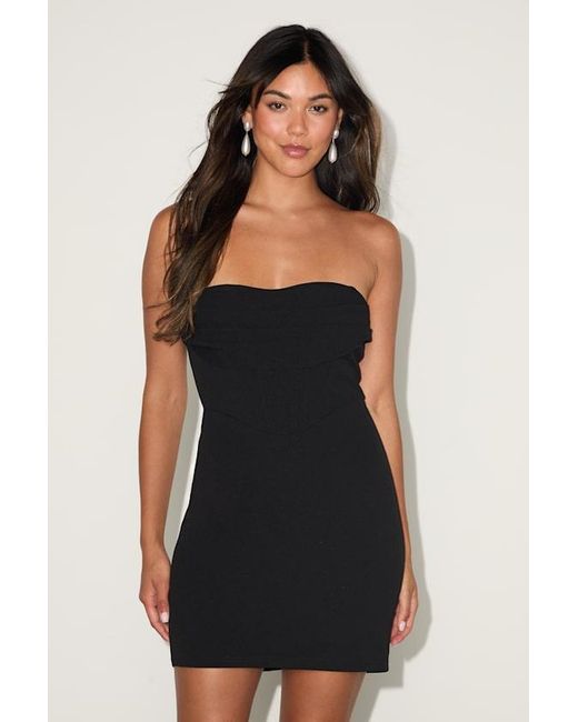 dramatic intent black strapless corset bodycon mini dress Dramatic Intent Black Strapless Corset Bodycon Mini Dress