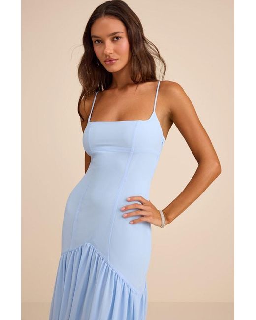 Lulus Blue Auria Chiffon Drop Waist Maxi Dress