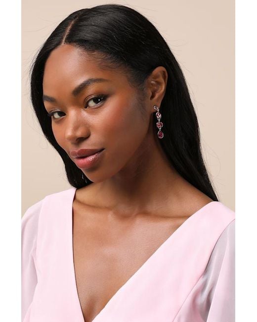 Lulus Pink Precise Radiance Rhinestone Drop Earrings