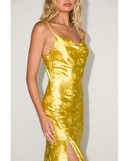 Lulus Yellow All About You Floral Jacquard Satin Midi Dress