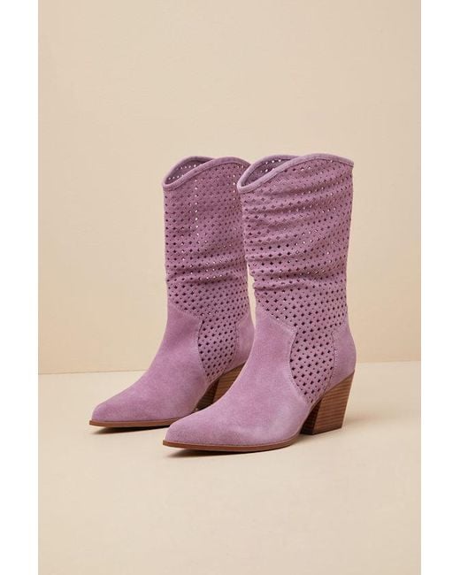 Seychelles Pink Diva Suede Leather Perforated Mid-Calf Boots