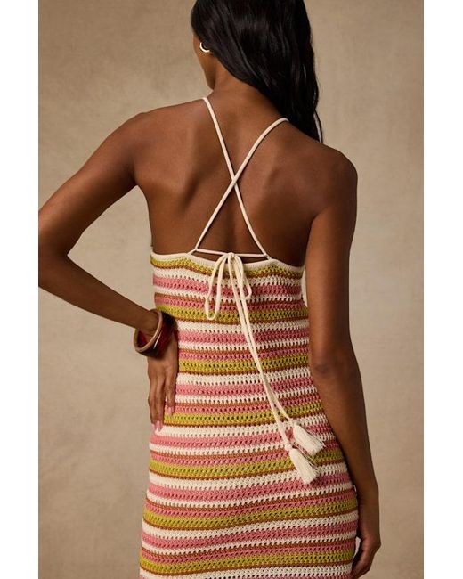 Lulus Orange Nalani Multi Striped Crochet Halter Midi Dress