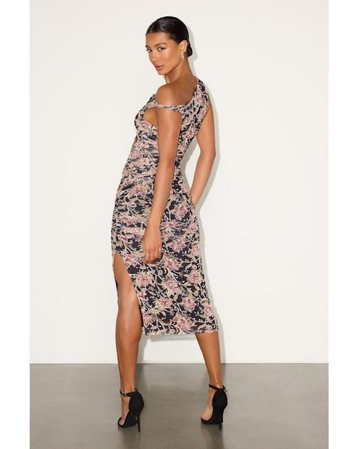 Lulus Black Mizela Floral Mesh One-Shoulder Midi Dress