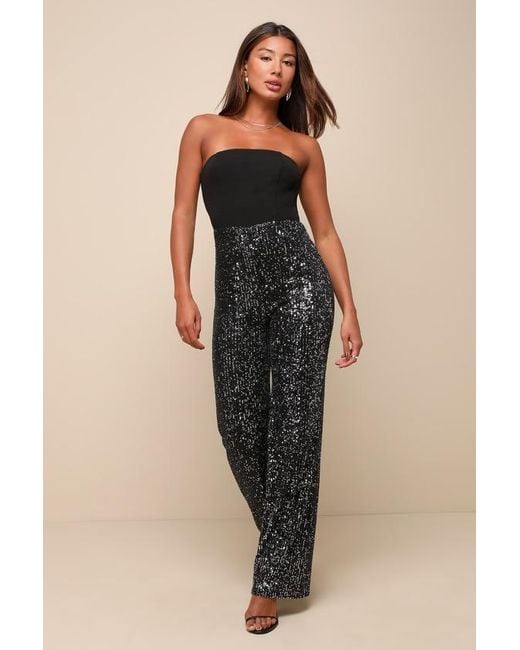 Lulus Blue Marvelous Fun Sequin Strapless Straight Leg Jumpsuit
