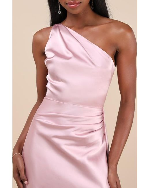 Lulus Pink Signature Elegance Dusty Satin One-Shoulder Maxi Dress