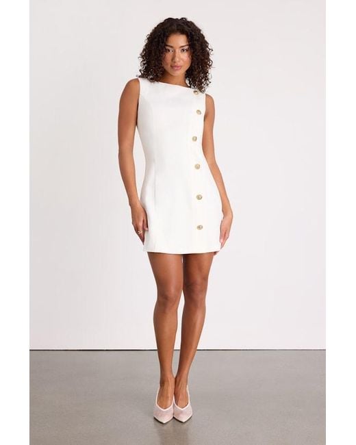 Lulus White Paedyn Boat Neck Side-Button Mini Dress
