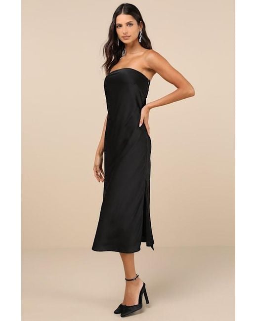Lulus Natural Effortless Bliss Satin Strapless Cowl Back Midi Dress