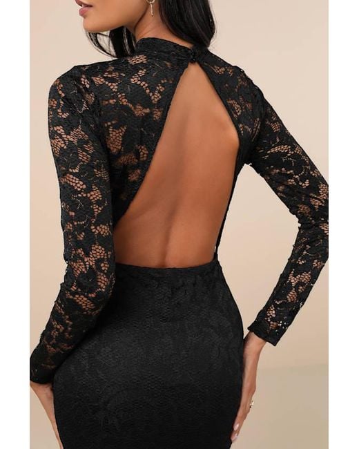 Lulus Natural Extravagant Energy Lace Backless Long Sleeve Maxi Dress