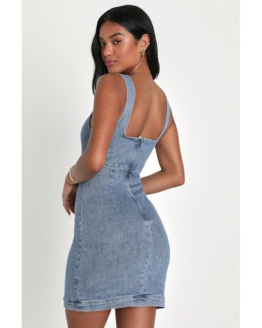 Lulus Blue Charming Edge Denim Cutout Mini Dress