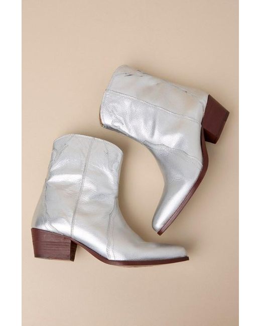 Free People Natural New Frontier Leather Western Ankle Booties