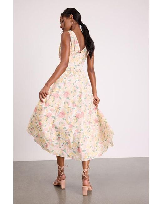 Lulus Natural Lettie Multi Floral Poplin Plunge Neck Midi Dress