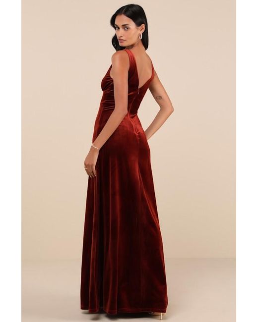 Lulus Red Decadent Evening Rust Velvet Sleeveless Maxi Dress