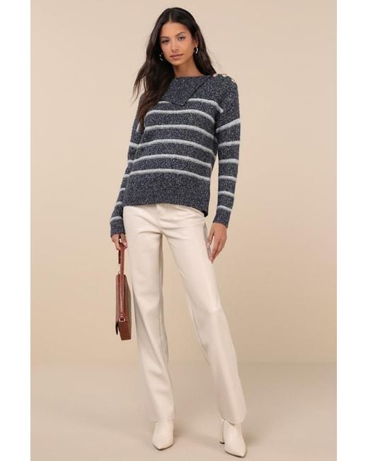 Lulus Blue Cozy Warmth Marled Striped Sweater