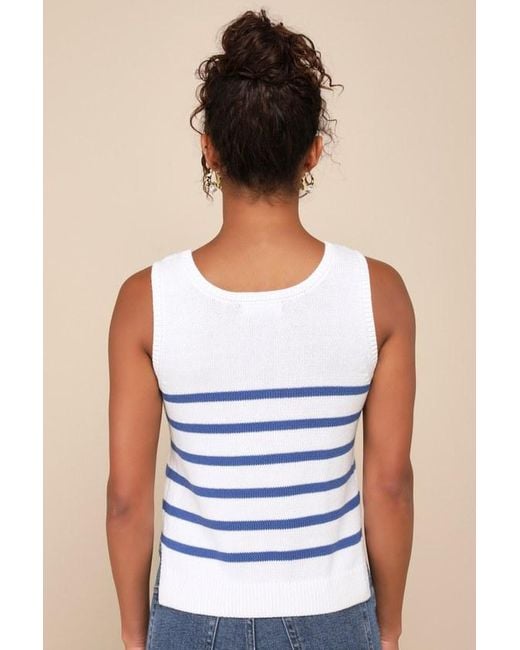 Lulus Blue Chic Tendencies Striped Sleeveless Sweater Top