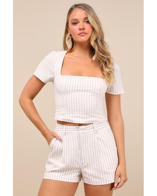 Lulus Natural Danai Striped High-Rise Shorts