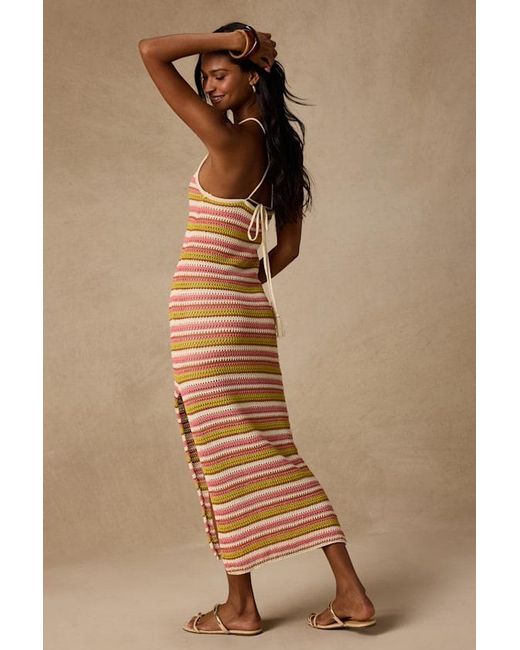 Lulus Orange Nalani Multi Striped Crochet Halter Midi Dress