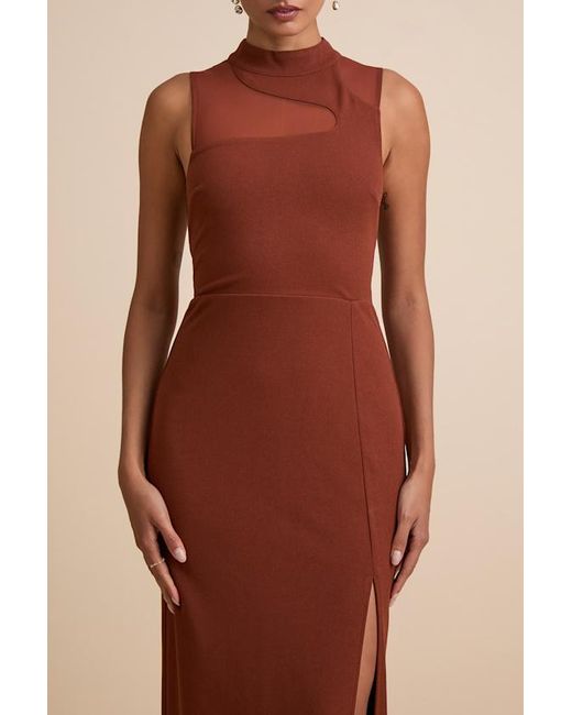 Lulus Brown Irresistibly Modern Mesh Mock Neck Maxi Dress