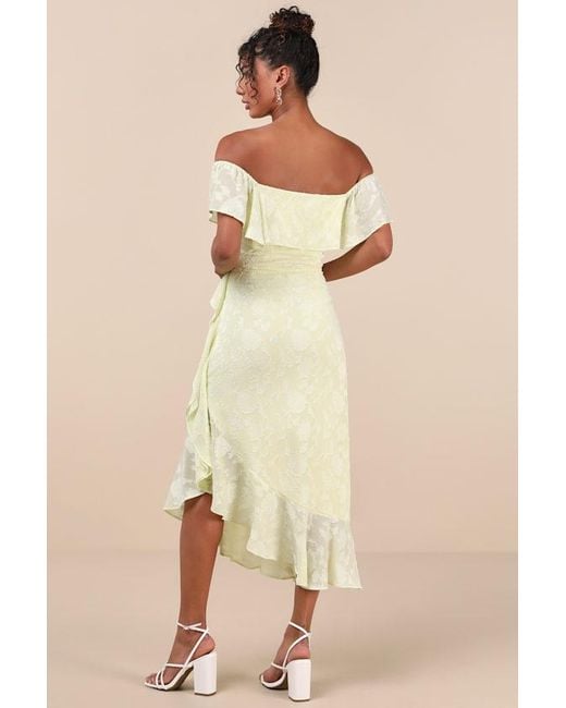 Lulus Natural Pretty Perfect Burnout Floral Off-The-Shoulder Midi Dress