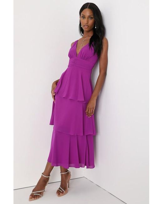 Lulus Purple Celebration Time Sleeveless Tiered Midi Dress