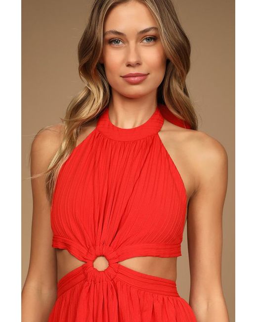 Lulus Red Island Vacay Tie-Back Maxi Dress