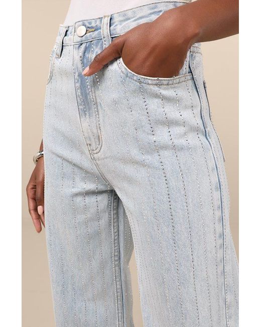 Lulus Natural Danice Light Wash Denim Rhinestone Straight Leg Jeans
