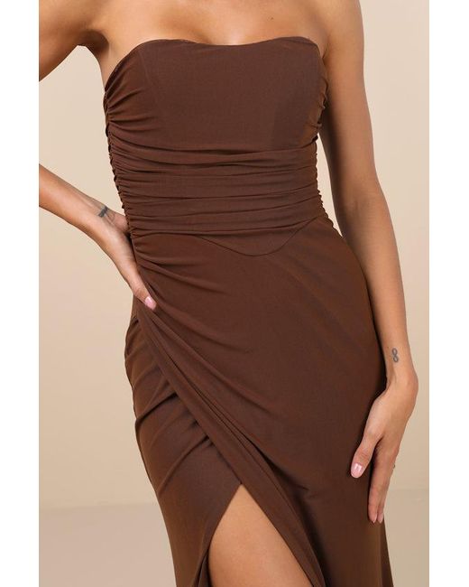 Lulus Natural Epitome Of Allure Mesh Strapless Ruched Maxi Dress