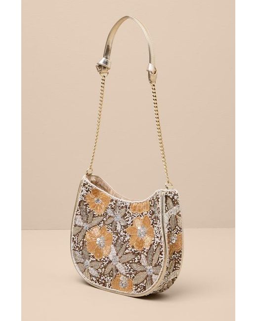 Lulus Natural Danessa Multi Beaded Sequin Shoulder Bag