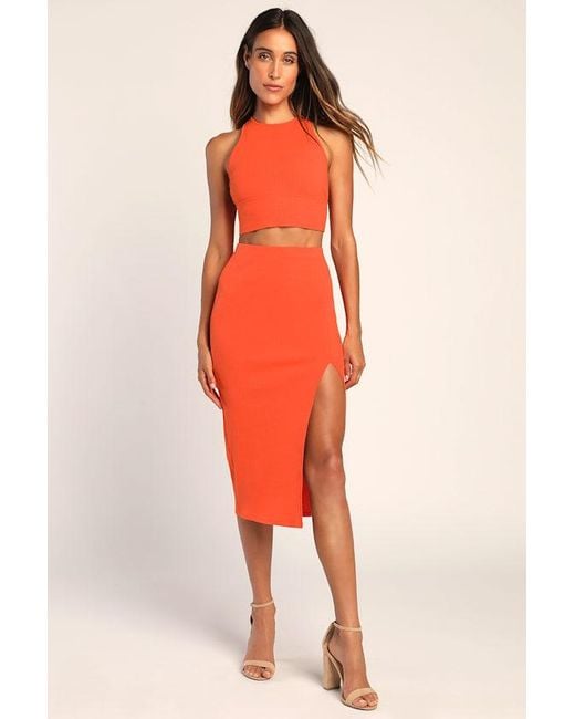 Lulus Red Absolute Edge Sleeveless Two-Piece Bodycon Midi Dress