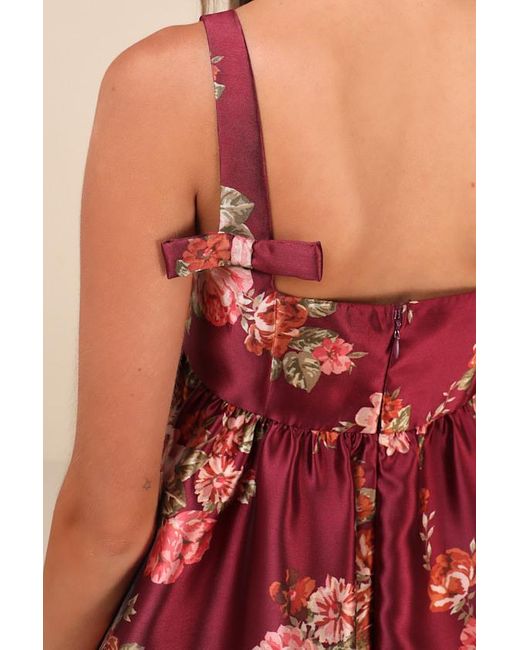 Lulus Red Unbelievably Lovely Floral Babydoll Empire Waist Mini Dress