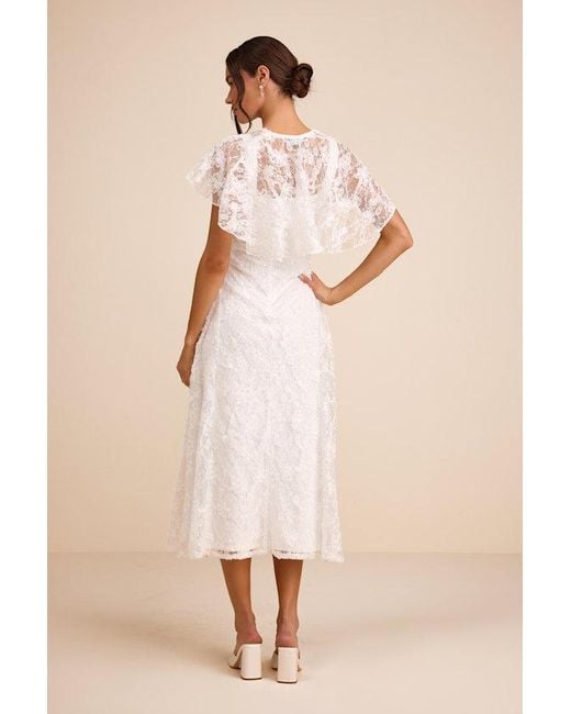 Lulus Natural Nikola Lace Sequin Cape Midi Dress