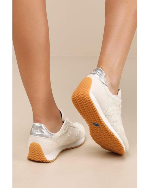 Keds Natural Rena Egret And Cream Floral Lace Lace-Up Sneakers