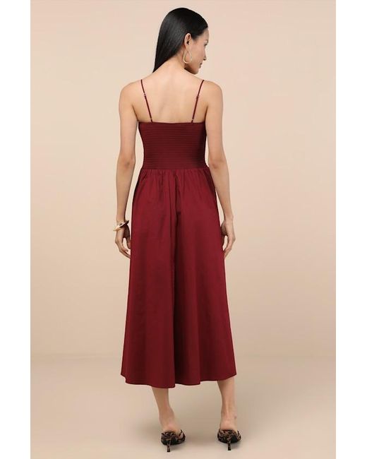 Lulus Red Tandria Smocked Sleeveless Midi Dress