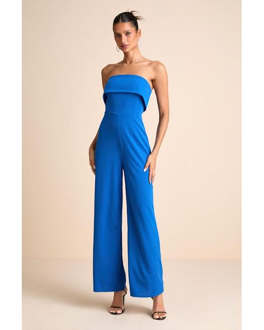Lulus Blue Carmo Strapless Straight Leg Jumpsuit