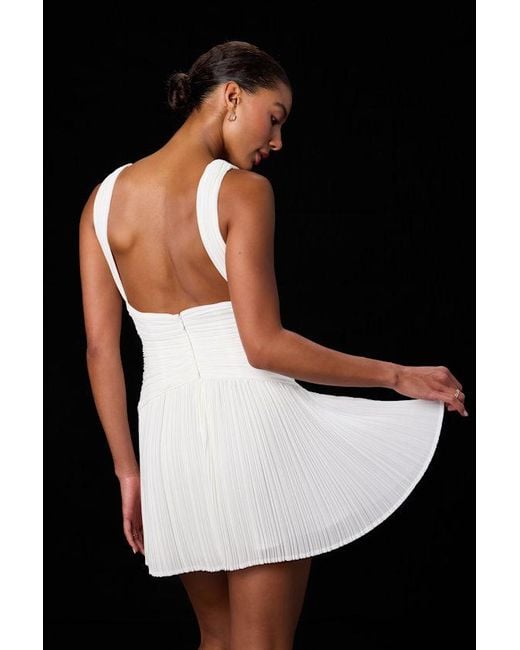 Lulus Natural Rhea Pleated Skater Mini Dress