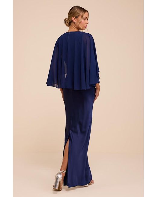 Lulus Blue Fowler Satin Cape Maxi Dress