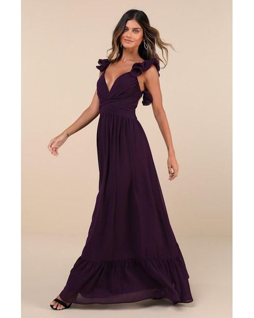 Lulus Purple Soiree Celebration Ruffled Lace-Up Maxi Dress