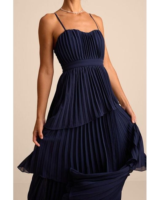 Lulus Blue Jehona Pleated Tiered Maxi Dress
