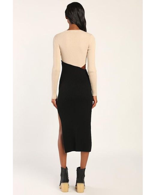 Lulus Brown Cutest Combo Color Block Cutout Sweater Dress