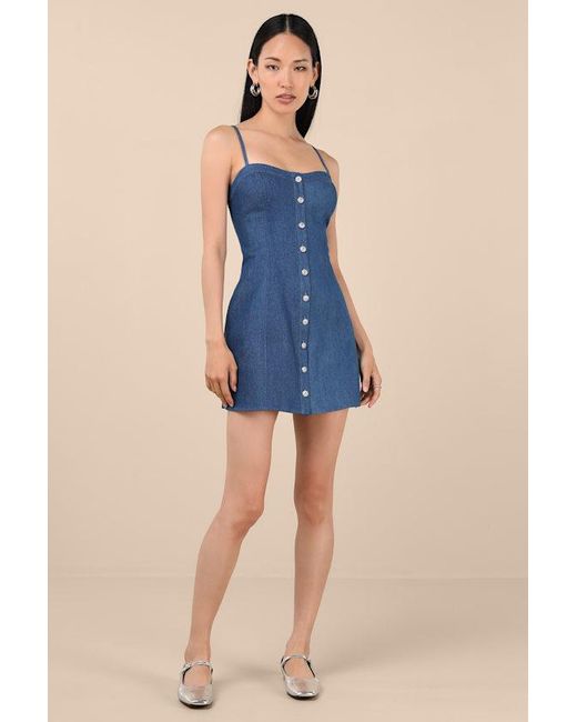 Lulus Blue Blakely Chambray Button-Front Mini Dress