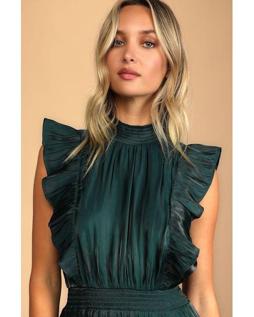 Lulus Blue Take A Glance Tiered Mock Neck Midi Dress