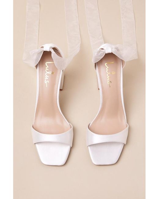 Lulus Natural Allora Satin Lace-Up High Heel Sandals
