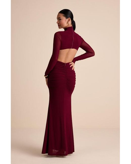 Lulus Red Madahlia Mesh Mock Neck Cutout Maxi Dress