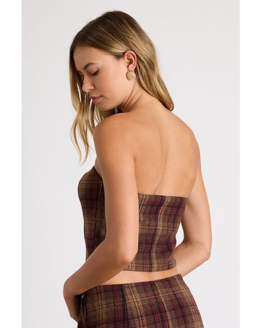 Lulus Brown Annette Plaid Strapless Top