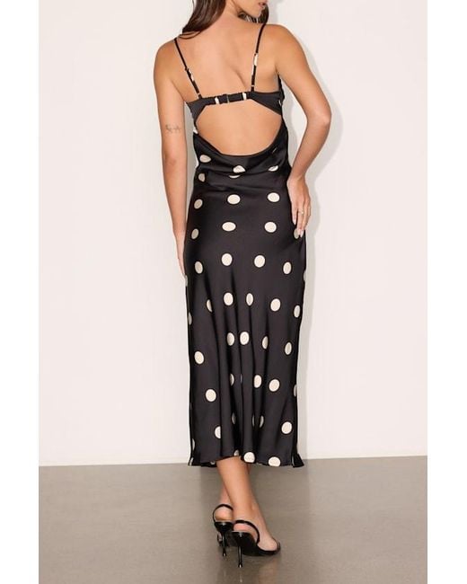 Lulus Black Maxime Polka Dot Satin Cowl Back Midi Dress
