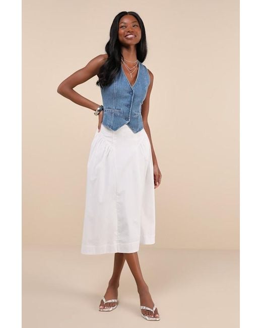 Lulus Blue Coveted Appeal Medium Wash Denim Vest