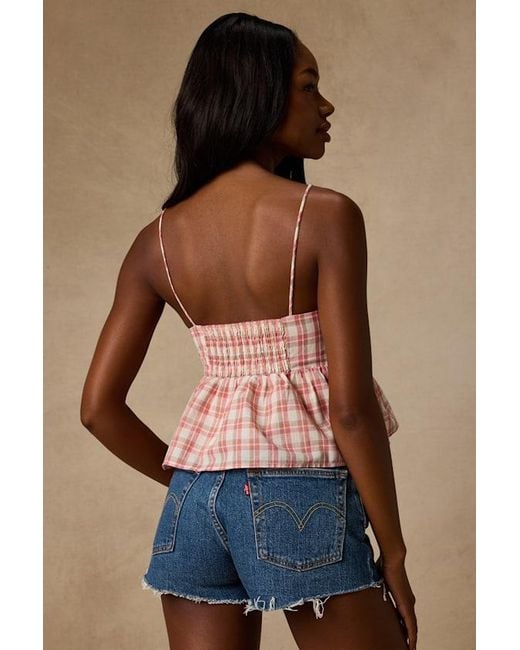 Lulus Brown Delilah Multi Plaid Peplum Tank Top