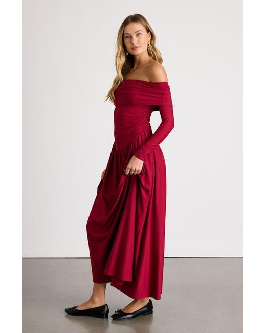 Lulus Red Sescca Off-The-Shoulder Jersey Knit Maxi Dress