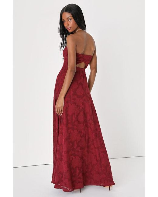 Lulus Red Garden Of Romance Floral Burnout Strapless Maxi Dress
