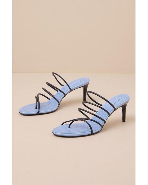 SCHUTZ SHOES Blue Malta Leather High Heel Slide Sandals