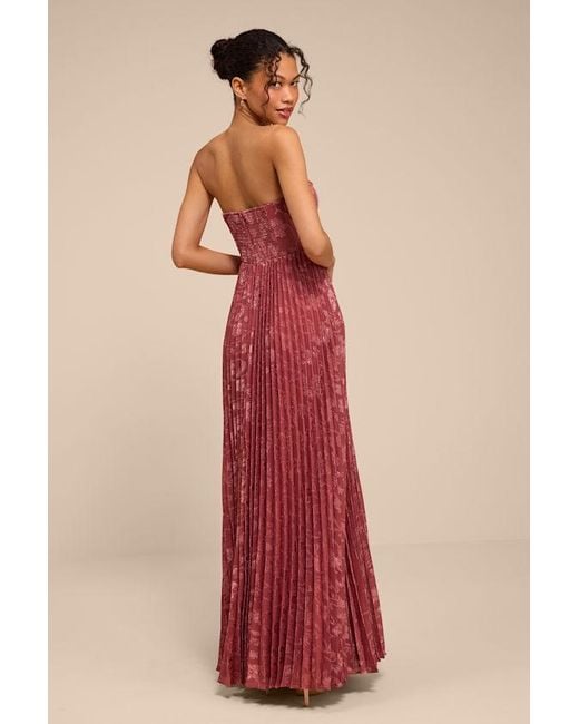 Lulus Red Elysium Rusty Rose Floral Burnout Strapless Maxi Dress